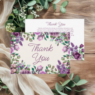 Cartão De Agradecimento Purple Mint Green Watercolor Floral Birthday