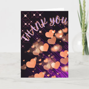 Cartão De Agradecimento Purple Modern Neon Heart Stars Casamento Aniversár