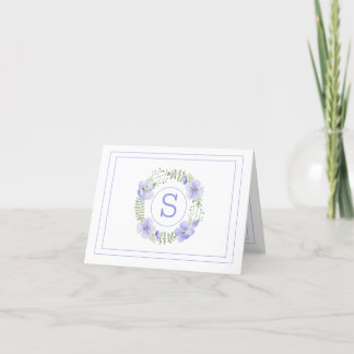 Cartão De Agradecimento Purple Monogram Floral Watercolor Elegant