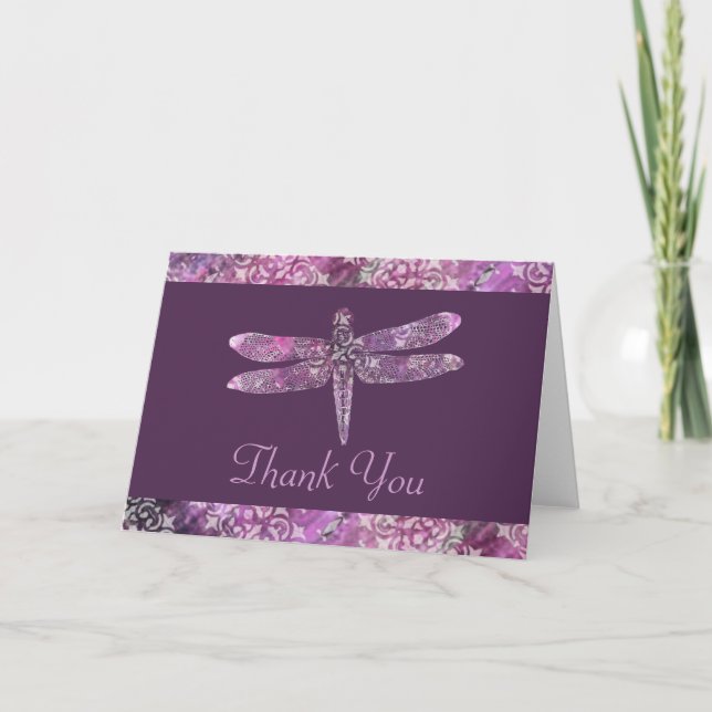 Cartão De Agradecimento Purple Patina: Dragonfly Thank You (Frente)