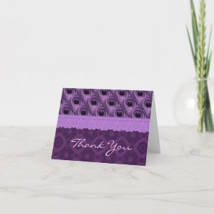 Cartão De Agradecimento Purple Peacock Feathers and Lace Thank You  TH016