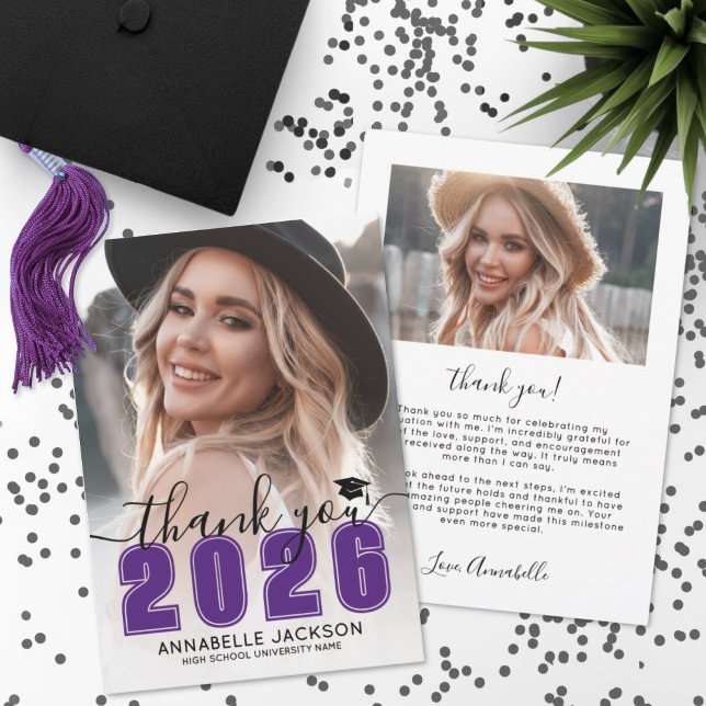 Cartão De Agradecimento Purple Photo Graduation (Purple Photo Graduation Thank You Card )