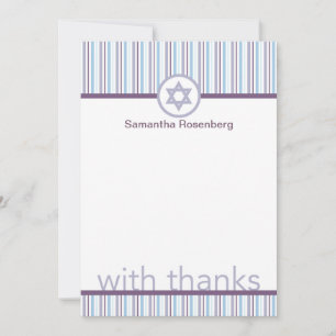 Cartão De Agradecimento Purple Stripes Bat Mitzvah Obrigado