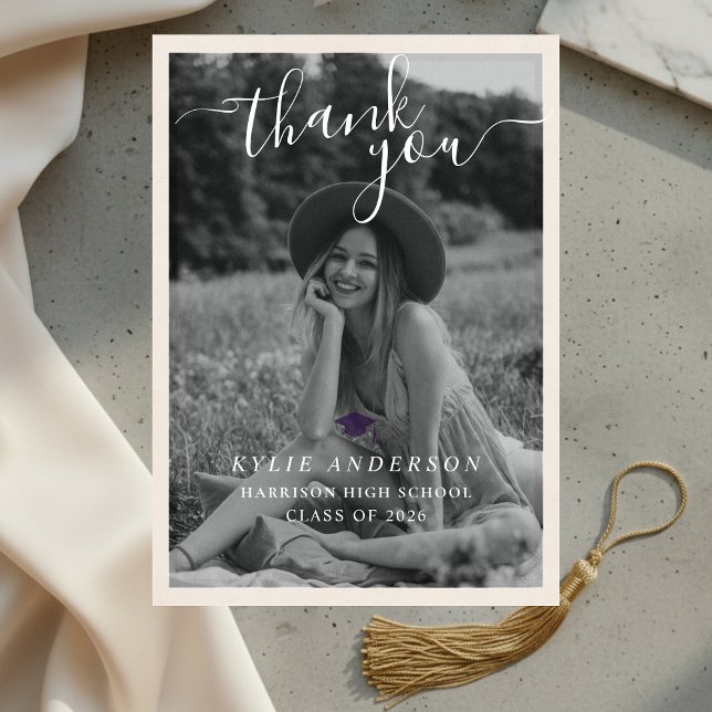 Cartão De Agradecimento Purple Tassel Senior Photo High School Graduation  (Purple Tassel Senior Photo High School Graduation Thank You Card)