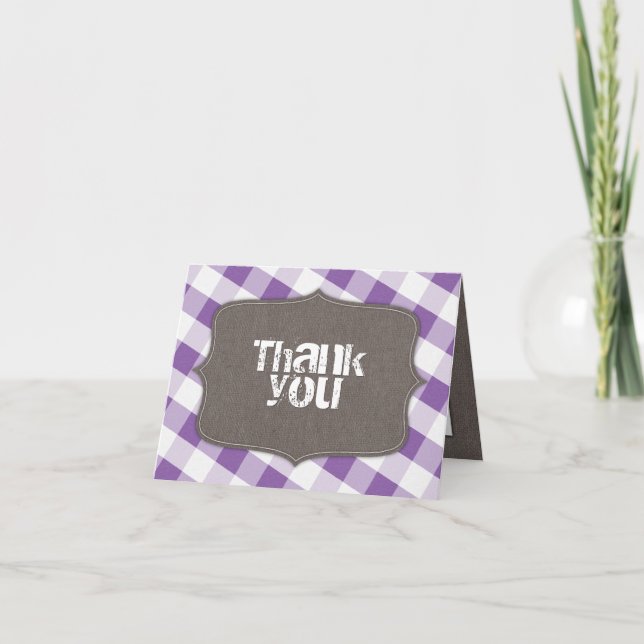 Cartão De Agradecimento Purple & White Gingham Canvas Thank You Cards (Frente)