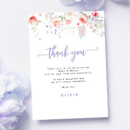 Cartão De Agradecimento Purple wildflower floral baby in bloom shower