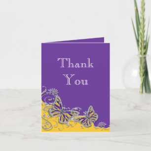 Cartão De Agradecimento Purple yellow butterfly wedding engagement