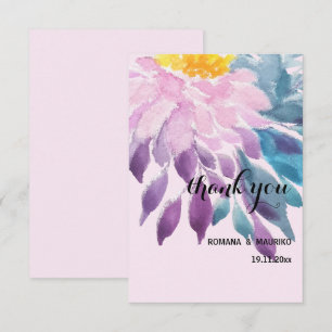 Cartão De Agradecimento Púrpura, rosa, rosa, azul Dahlia Aquarela Arte