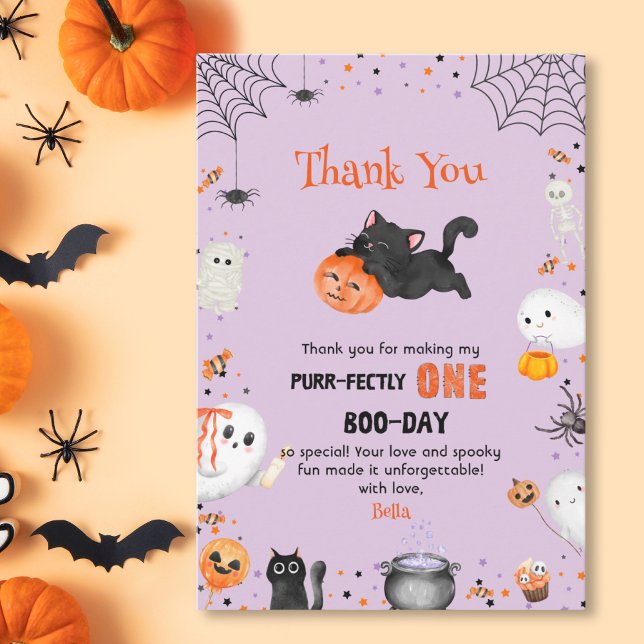Cartão De Agradecimento Purr-feito Um Boo-day Gato Halloween 1º Aniversári (Criador carregado)