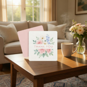 Cartão de Agradecimento Quadrado com Aquarela Flor