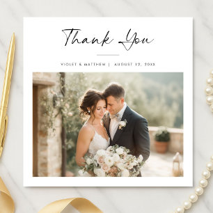 Cartão De Agradecimento Quadrado de Foto de Casamento Moderno e Elegante à