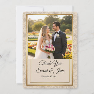Cartão De Agradecimento Quadro de Casamento Foto Elegante Dourado Floral M