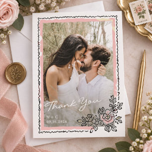 Cartão De Agradecimento Quadro de Foto de Casamento Obrigado Floral Capric