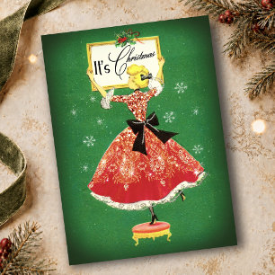 Cartão De Agradecimento Quadro de Natal vintage verde brilho vermelho meni