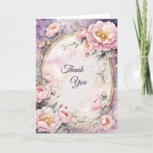 Cartão De Agradecimento Quadro de Oval de Peony Rosa Elegante