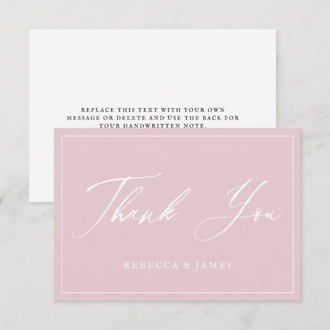 Cartão De Agradecimento Quadro de Script de Caligrafia Rosa Elegante Paste (Frente/Verso)
