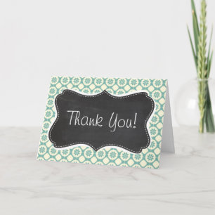 Cartão De Agradecimento Quadro De Vintagem Azul-Verde & Cream Floral;