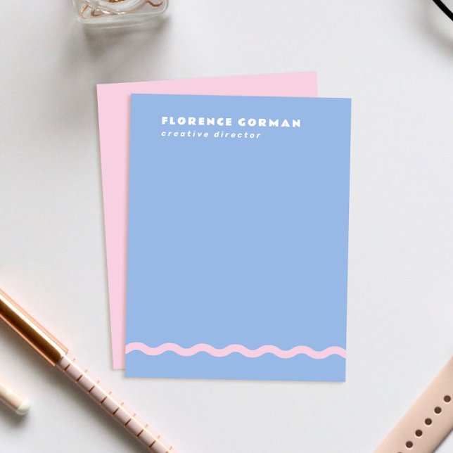 Cartão De Agradecimento Quadro de Wavy Rosa Pálido e Azul Dusty Pessoal (soft periwinkle blue personal stationery note cards with shell pink backer and wavy line detail)