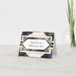 Cartão De Agradecimento Quadro Dourado de Deco de Arte Branca e Azul