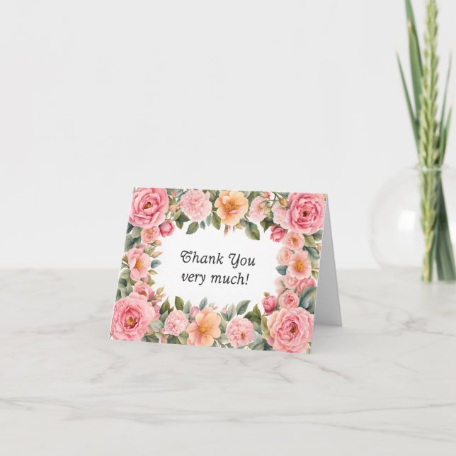 Cartão De Agradecimento Quadro Feito de Flores Rosas Obrigado (Frente)