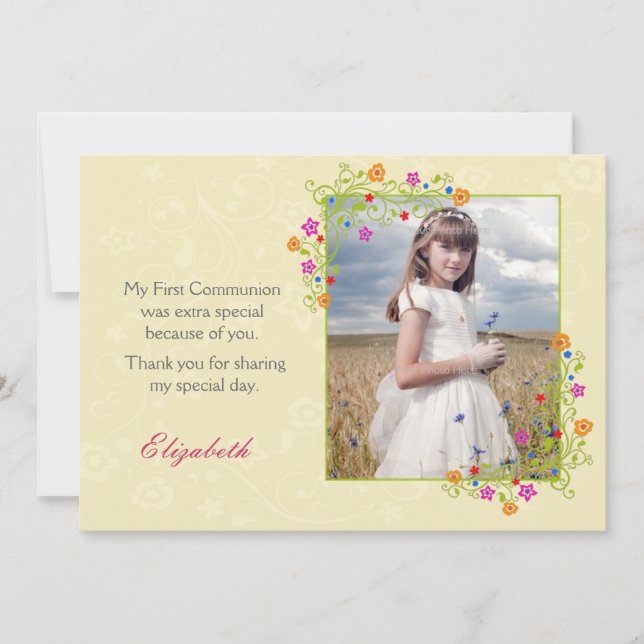 Cartão De Agradecimento Quadro Floral de Verão, Foto Amarela (Frente)