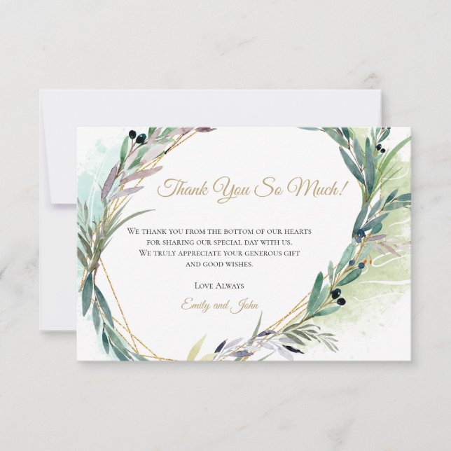 Cartão De Agradecimento Quadro Geométrico Dourado do Olive Leaf/Sua Foto (Frente)