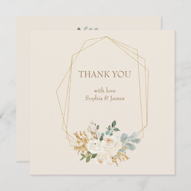 Cartão De Agradecimento Quadro geométrico Dourado Elegante Simples (Frente/Verso)