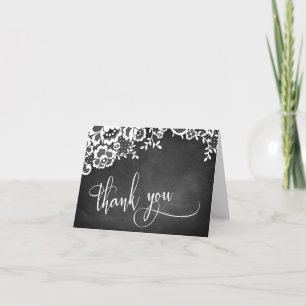 Cartão De Agradecimento Quadros-negros com Renda Caligrafia Elegante Obrig