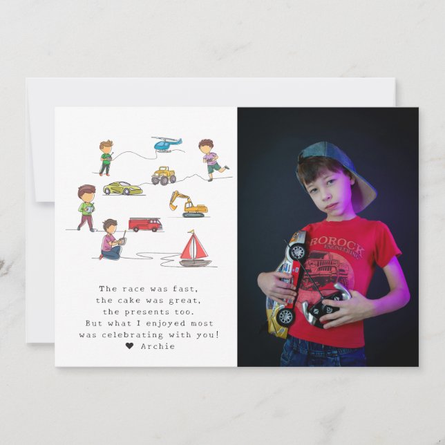 Cartão De Agradecimento Qualquer Aniversário de criança de motor do carro  (Frente)