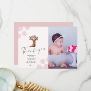 Cartão De Agradecimento Qualquer ano de fotografia de aniversário rosa de