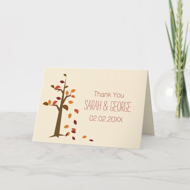 Cartão De Agradecimento Queda, casamento outono da árvore Obrigado (Frente)