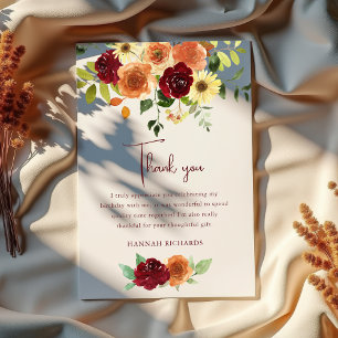 Cartão De Agradecimento Queda Elegante Autumn Floral Birthday