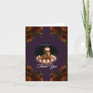 Cartão De Agradecimento Queda Roxo Laranja Rústico Casamento Elegante Gó