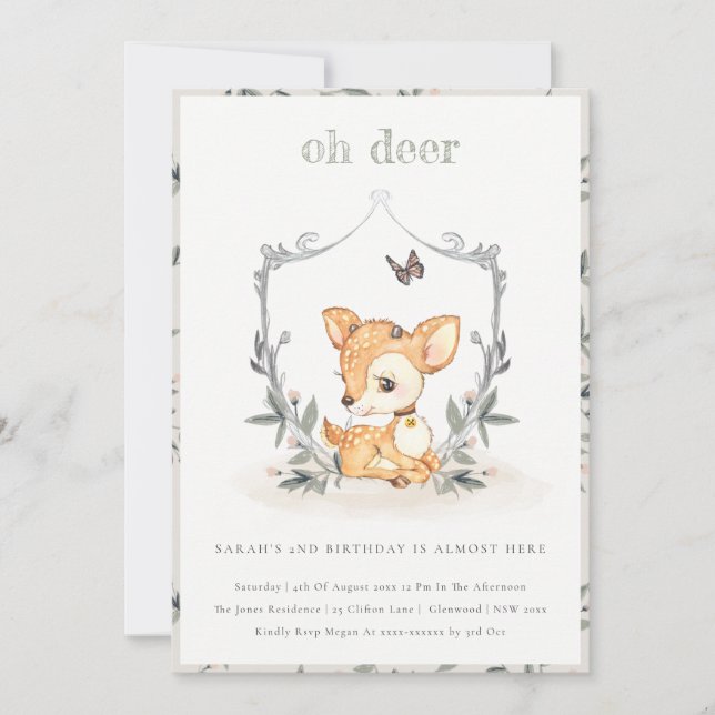 Cartão De Agradecimento Querida, Deer Floral Crest Qualquer Idade Aniversá (Frente)