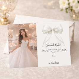 Cartão De Agradecimento Quinceanera arco de marfim foto pérolas elegante