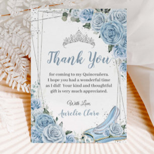 Cartão De Agradecimento Quinceañera Baby Blue Floral Sweet 16 Cinderela