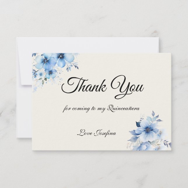 Cartão De Agradecimento Quinceanera blue Thank You Card (Frente)