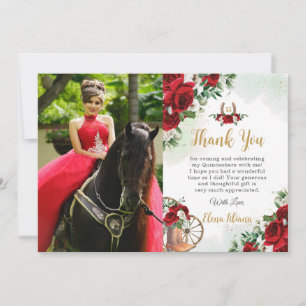 Cartão de Agradecimento Quinceañera Charro Floral 