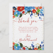 Quinceanera de Flores Vermelhas e Azuis em Aquarel