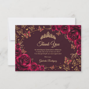Cartão De Agradecimento Quinceanera Dourado Borgonha