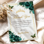 Cartão De Agradecimento Quinceañera Emerald Green Borboletas Douradas<br><div class="desc">Personalize esta adorável borboleta de ouro floral verde esmeralda quinceañera / obrigado de aniversário com uma redação fácil e rápida. Basta clicar no botão "Editar usando ferramentas de Design para" para modificar o texto, o texto, o estilo da fonte, o tamanho da fonte e a cor da fonte. Você também...</div>