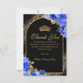 Cartão De Agradecimento Quinceanera Floral Dourada Real Azul Negro