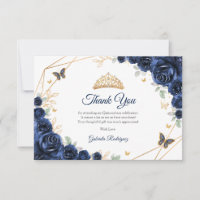 Quinceanera Floral Dourado Azul-Marinho