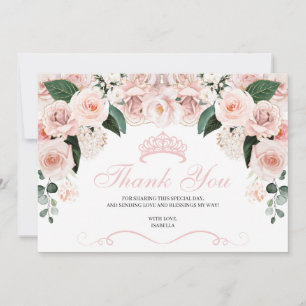 Cartão De Agradecimento Quinceanera Floral Elegante Blush