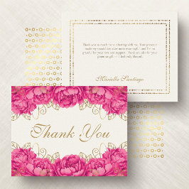 Cartão De Agradecimento Quinceanera Floral Elegante Rosa Quente