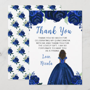 Cartão De Agradecimento Quinceanera Floral Naval Princesa de Pele Escura