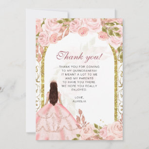 Cartão De Agradecimento Quinceañera - Foto Floral Rosa Esmagadora Quinceañ