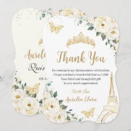 Cartão De Agradecimento Quinceañera Ivory Floral Paris Eiffel Sweet 16