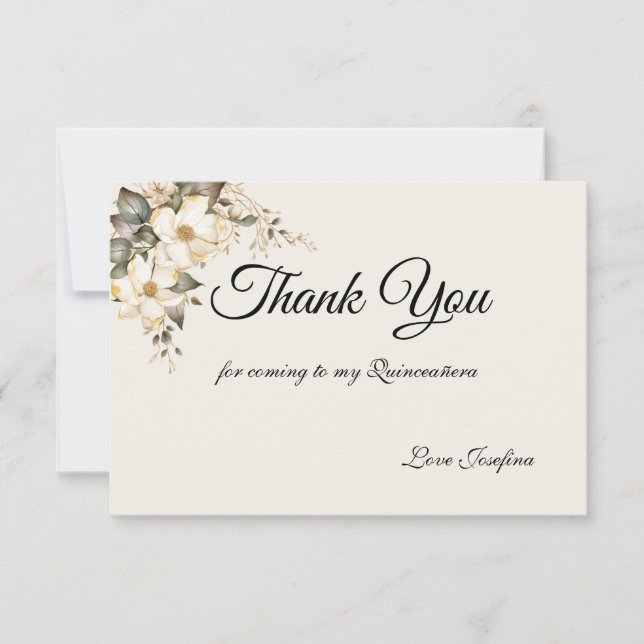 Cartão De Agradecimento Quinceanera Magnolia Thank You Card (Frente)