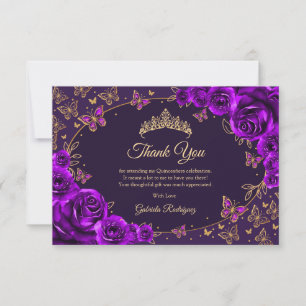 Cartão De Agradecimento Quinceanera Ouro Roxo